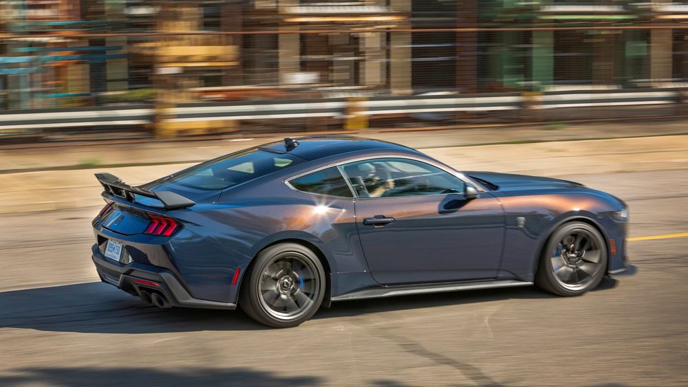 011 2024 Ford Mustang Dark Horse rear three quarters in action