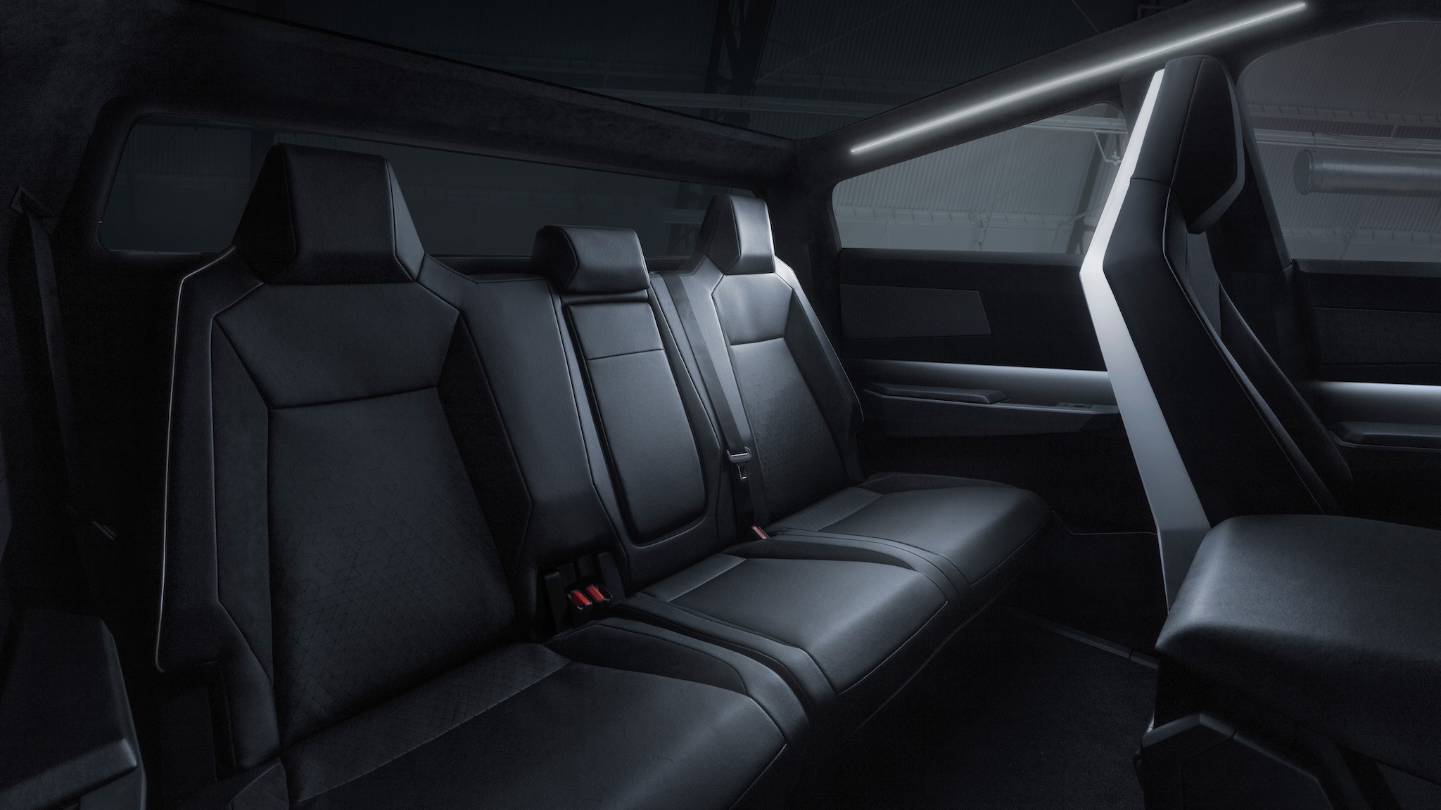 Tesla Cybertruck Electric Pickup Truck Interior Rear Seats