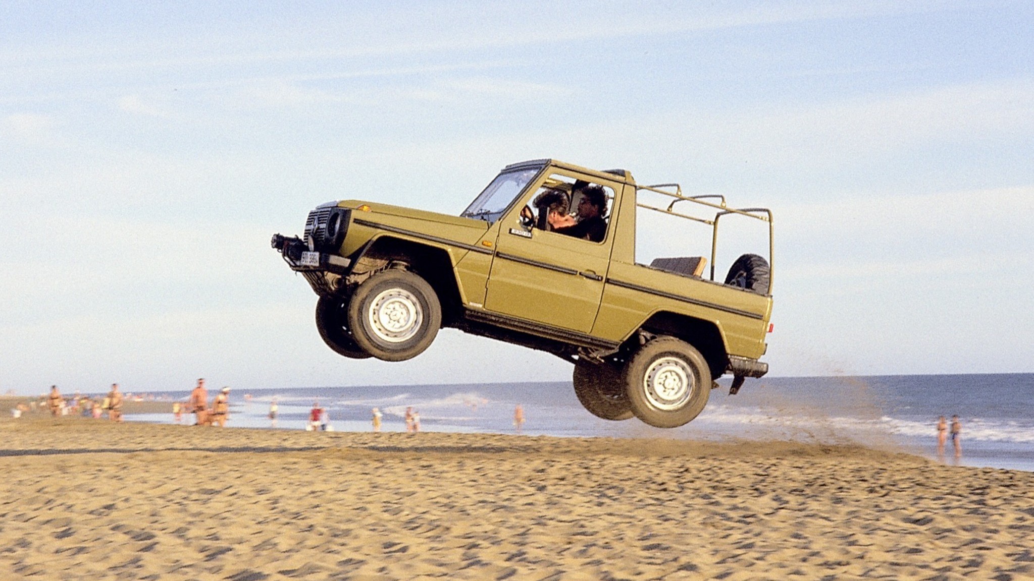 1979 Mercedes Benz G Class gets some air in the sand 2