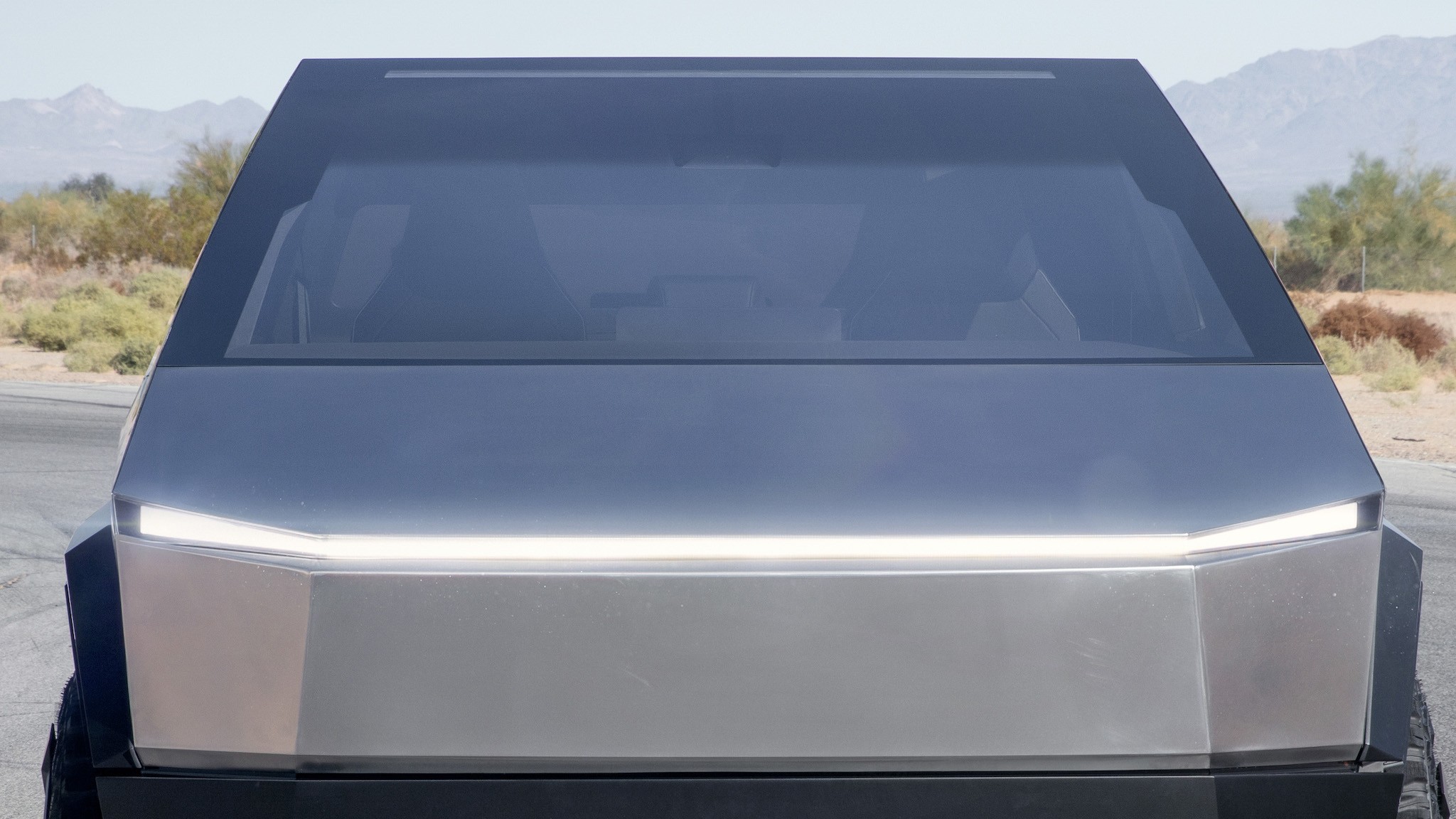 Tesla Cybertruck Electric Pickup Truck Headlamp Strip and Windshield