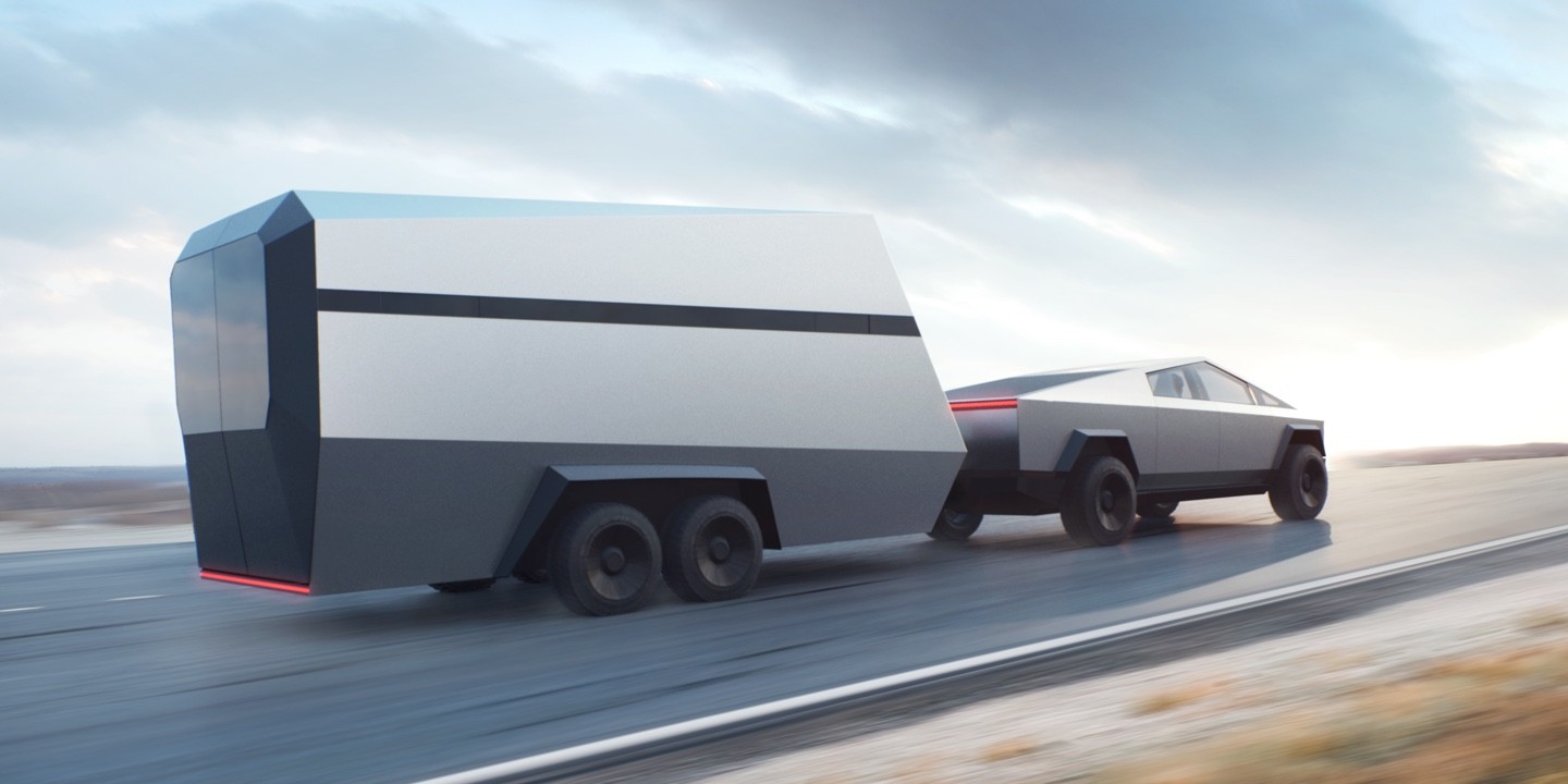 Tesla Cybertruck Electric Pickup Towing a Trailer