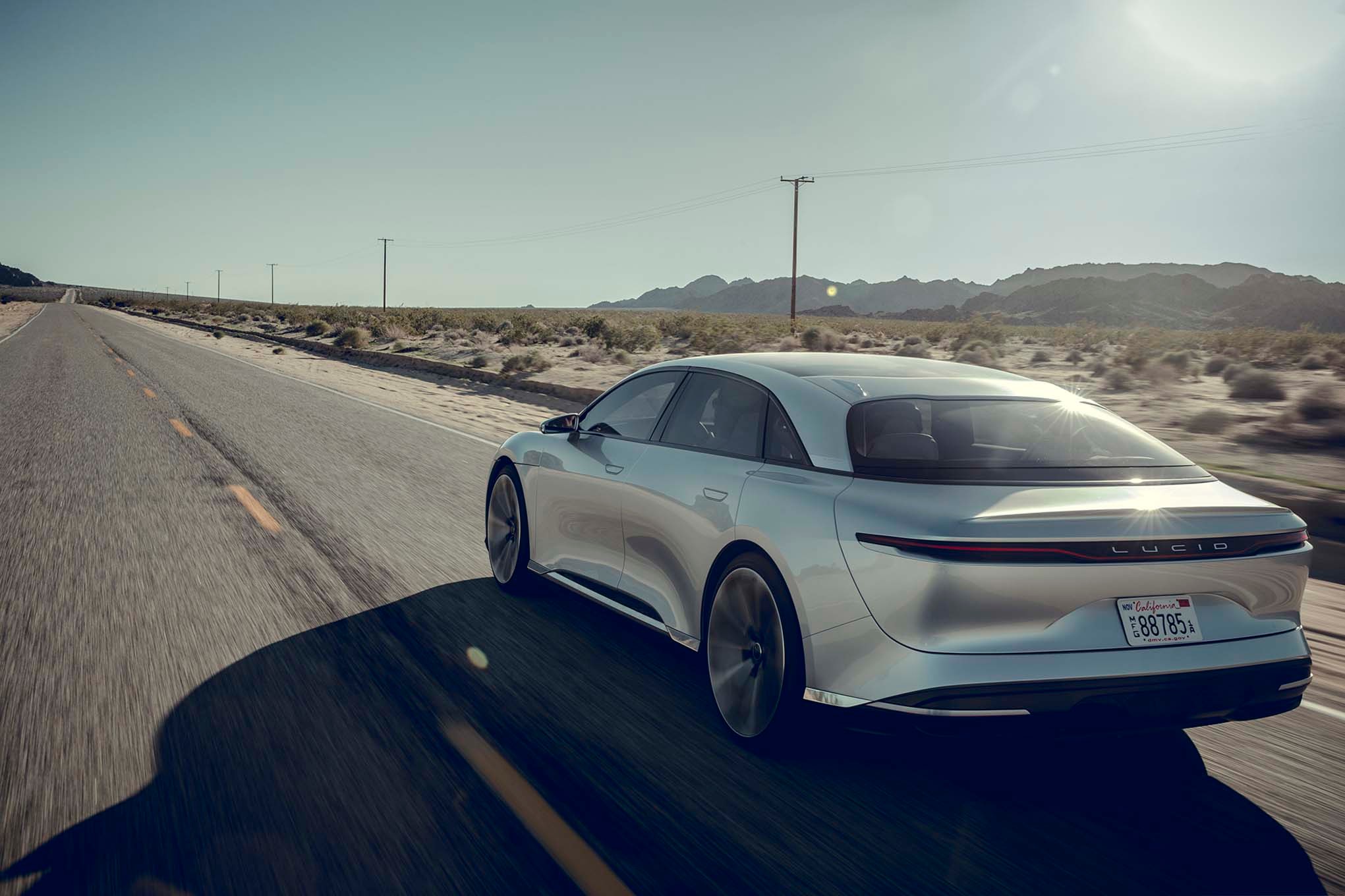 Lucid Motors Air rear three quarter in motion 1