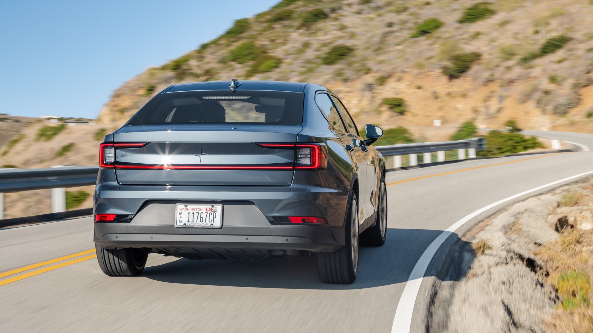 034 polestar 2 long term update first roadtrip rear in motion