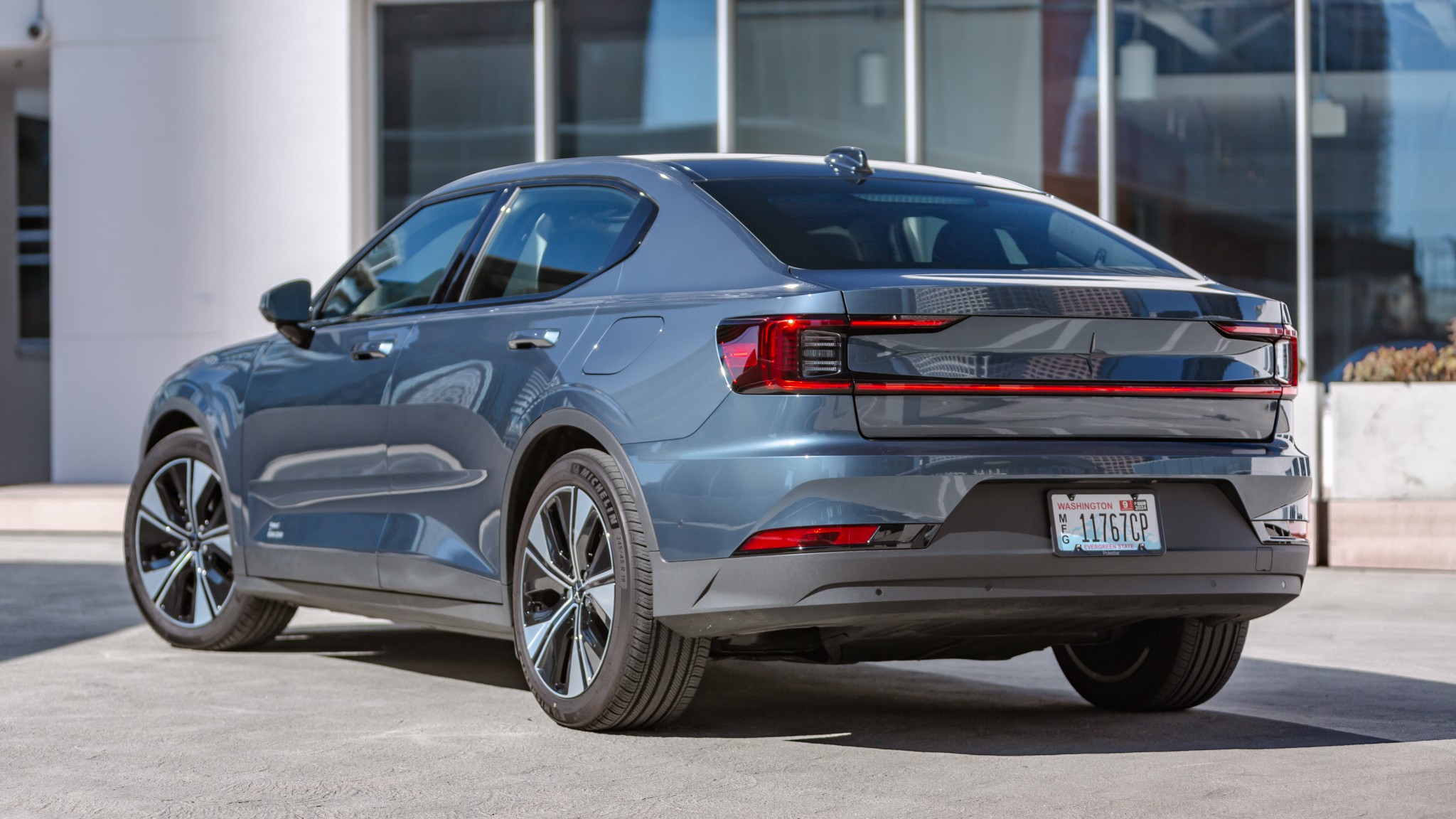 022 polestar 2 long term update first roadtrip rear three quarter view