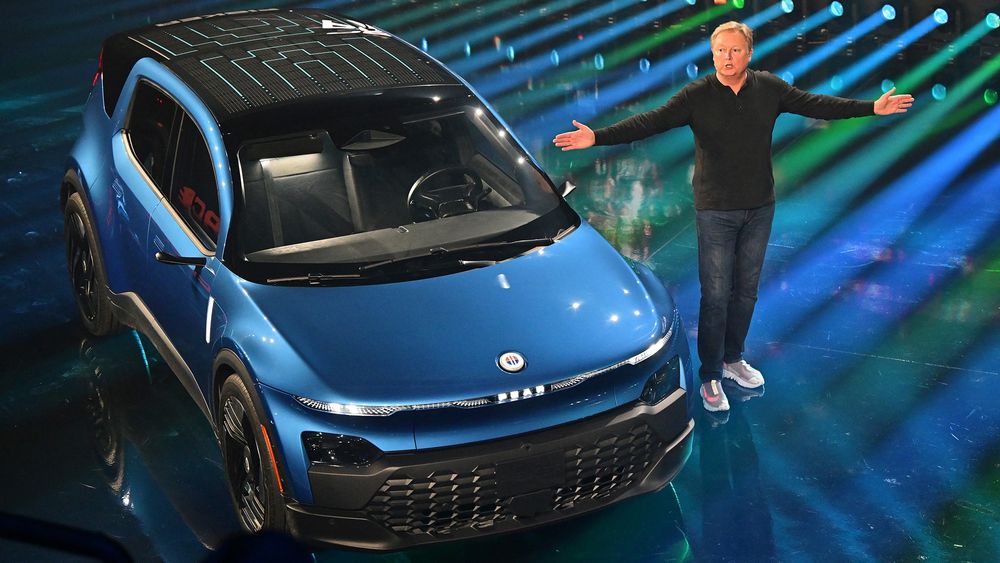 Fisker CEO Henrik Fisker introduces the all-electric compact hatchback Pear during its inaugural "Product Vision Day" in Huntington Beach, California, on August 3, 2023. (Photo by Frederic J. BROWN / AFP) (Photo by FREDERIC J. BROWN/AFP via Getty Images)