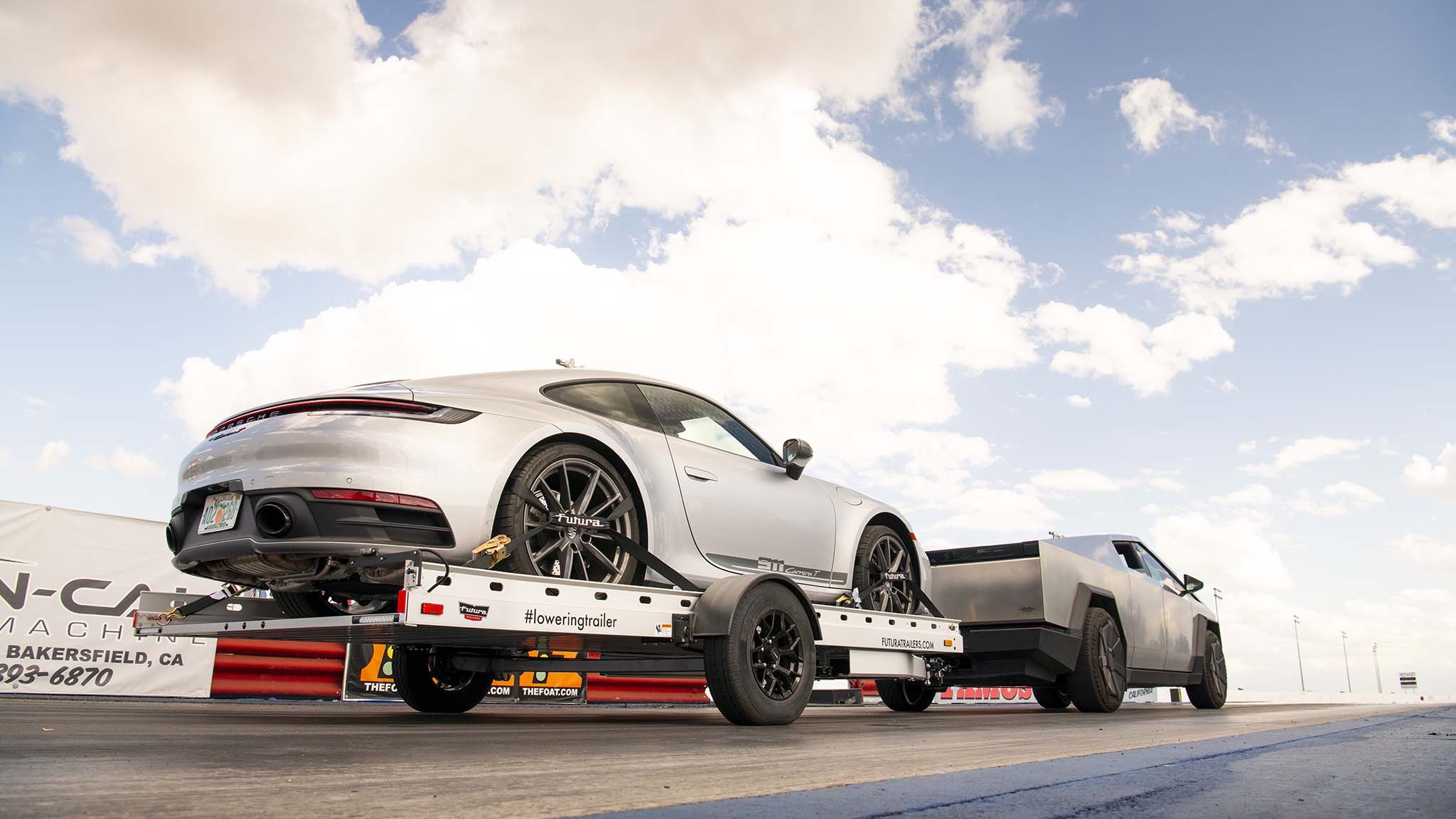 034 tesla cybertruck beast vs porsche 911 carrera t drag race towing rematch