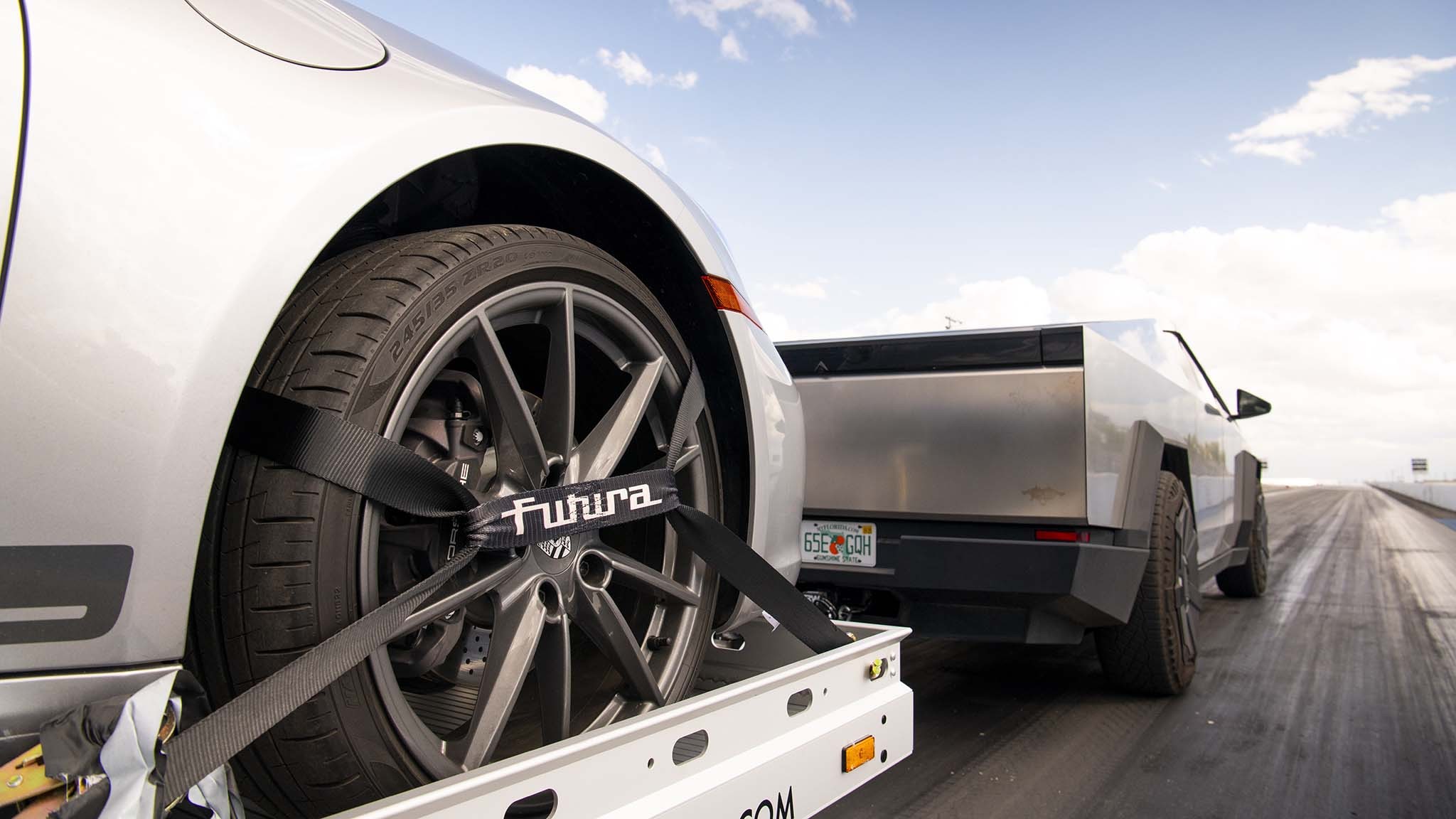 041 tesla cybertruck beast vs porsche 911 carrera t drag race towing rematch