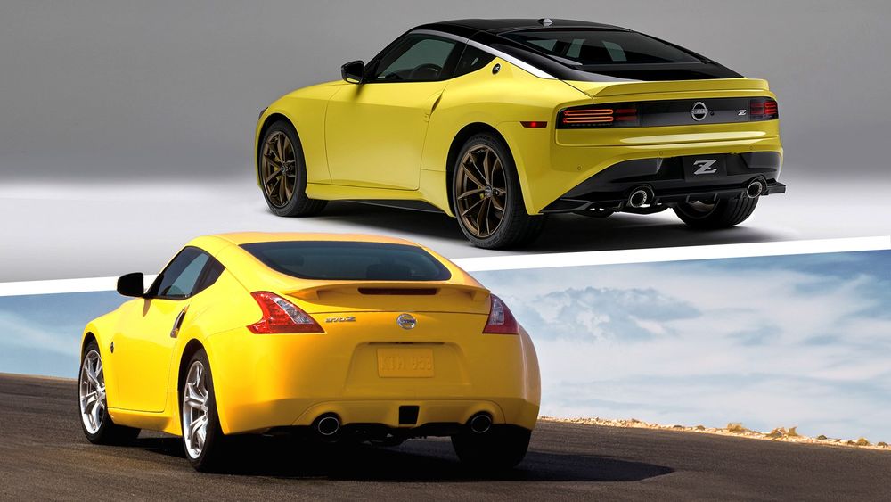 003 new nissan z vs old nissan 370z rear view comparison