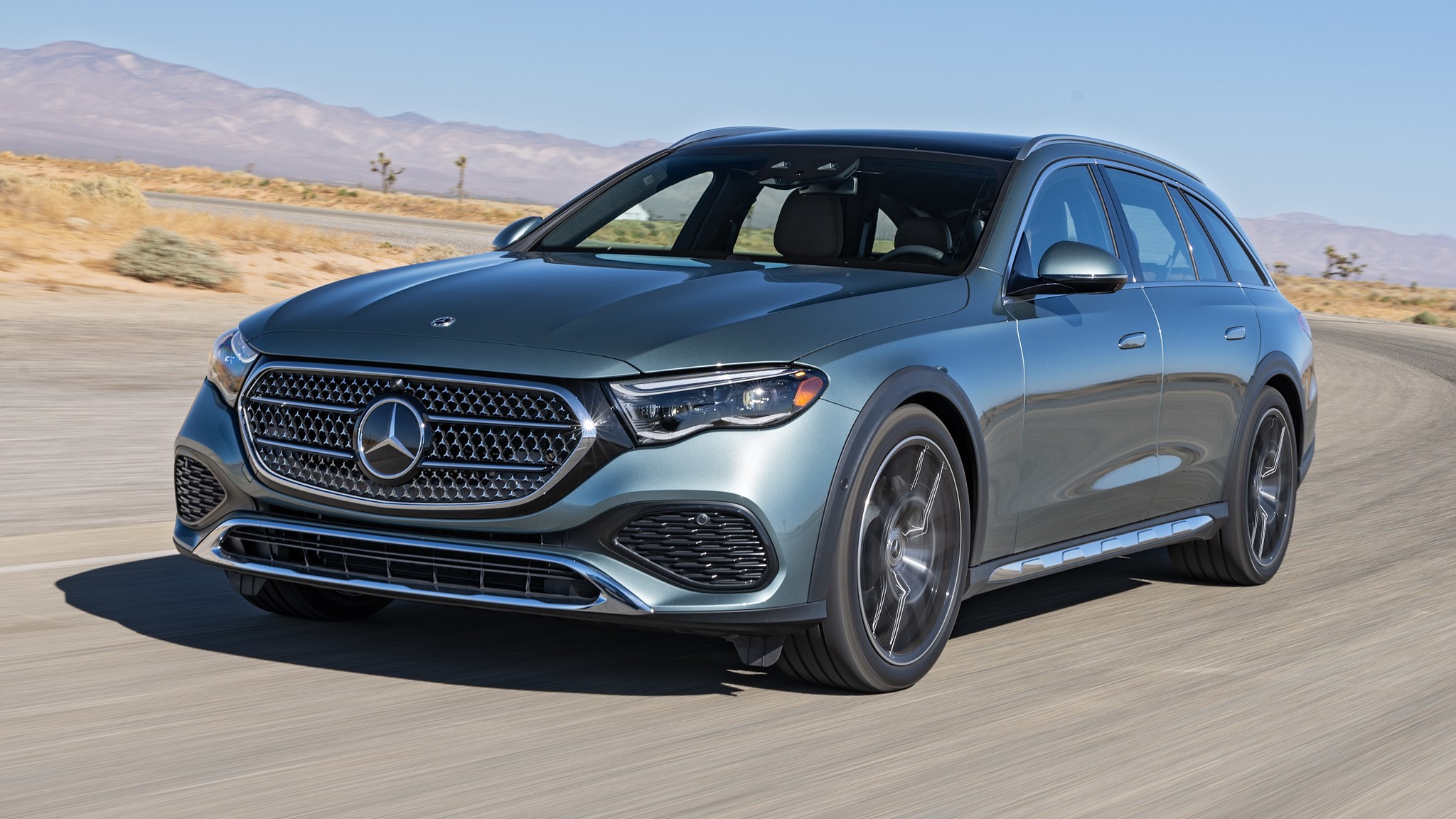 003 2025 Mercedes Benz E450 All Terrain Front Three Quarter Action