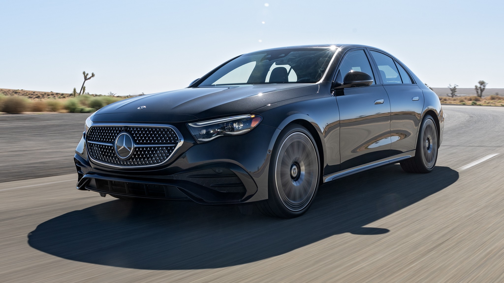 005 2025 Mercedes Benz E450 4Matic Front Three Quarter Action