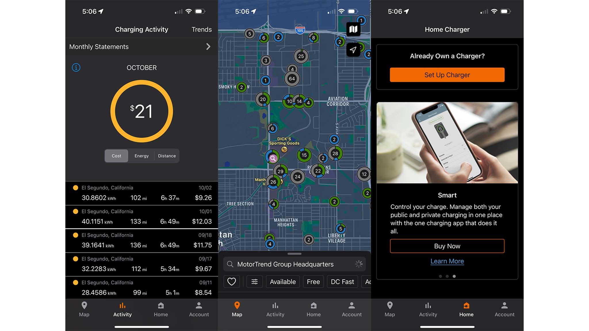 chargepoint app screens