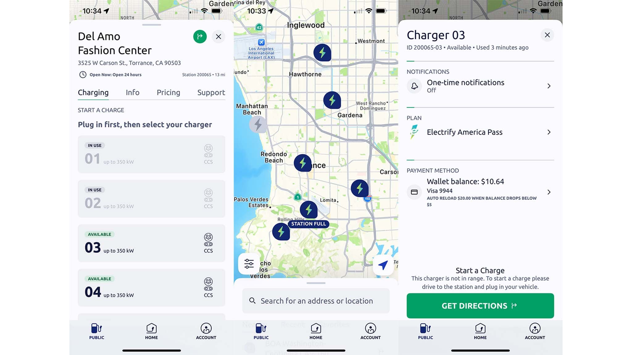 electrify america app screens