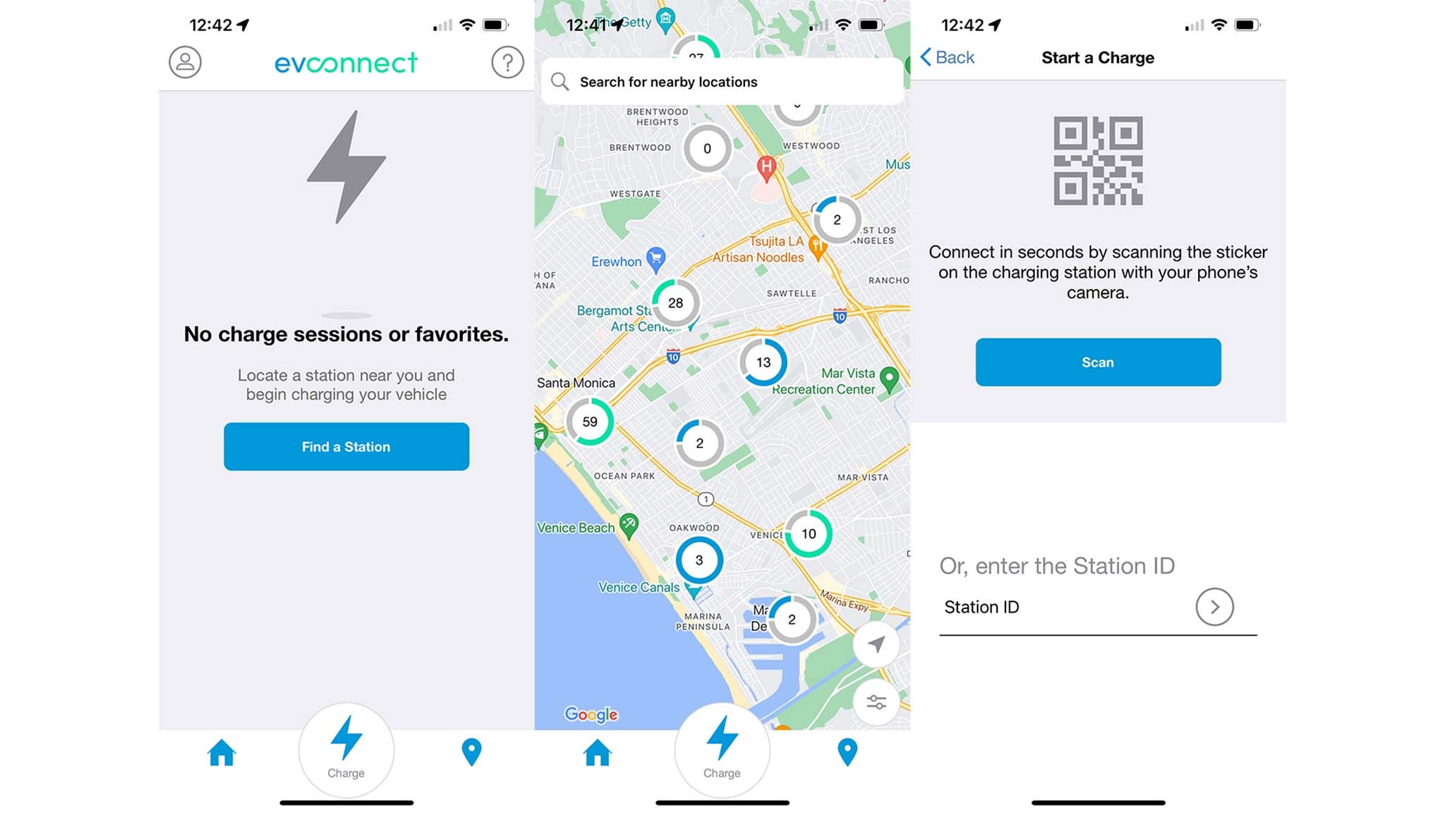 ev connect app screens