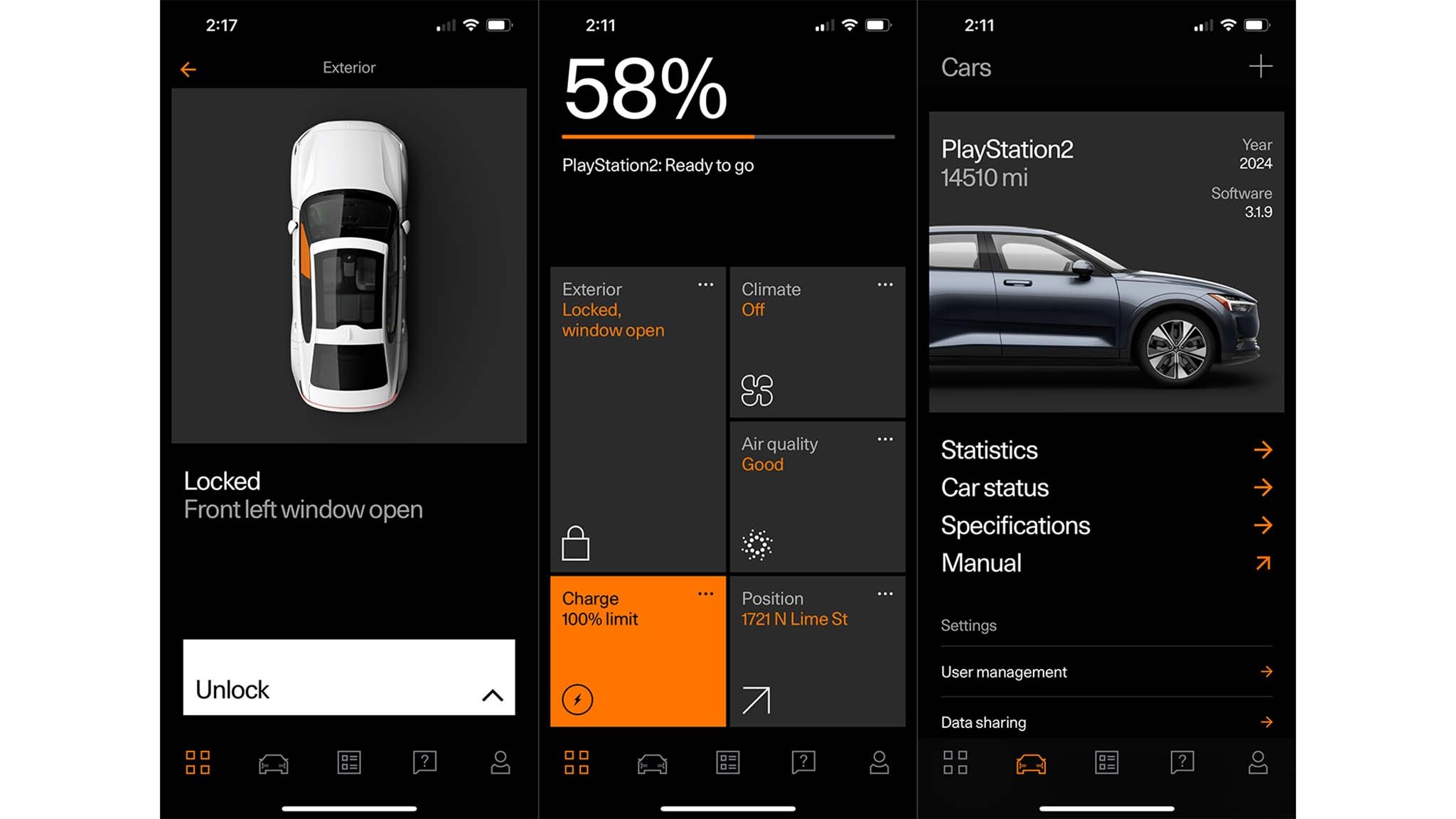 polestar app screens