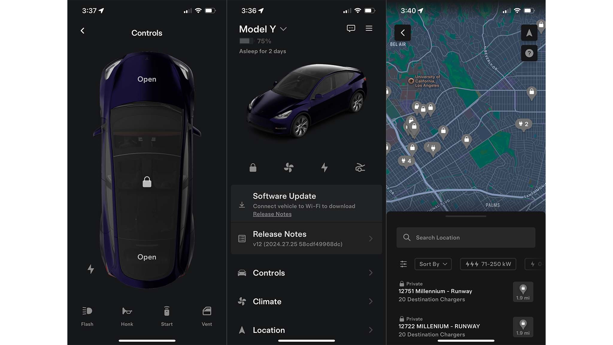 tesla app screens