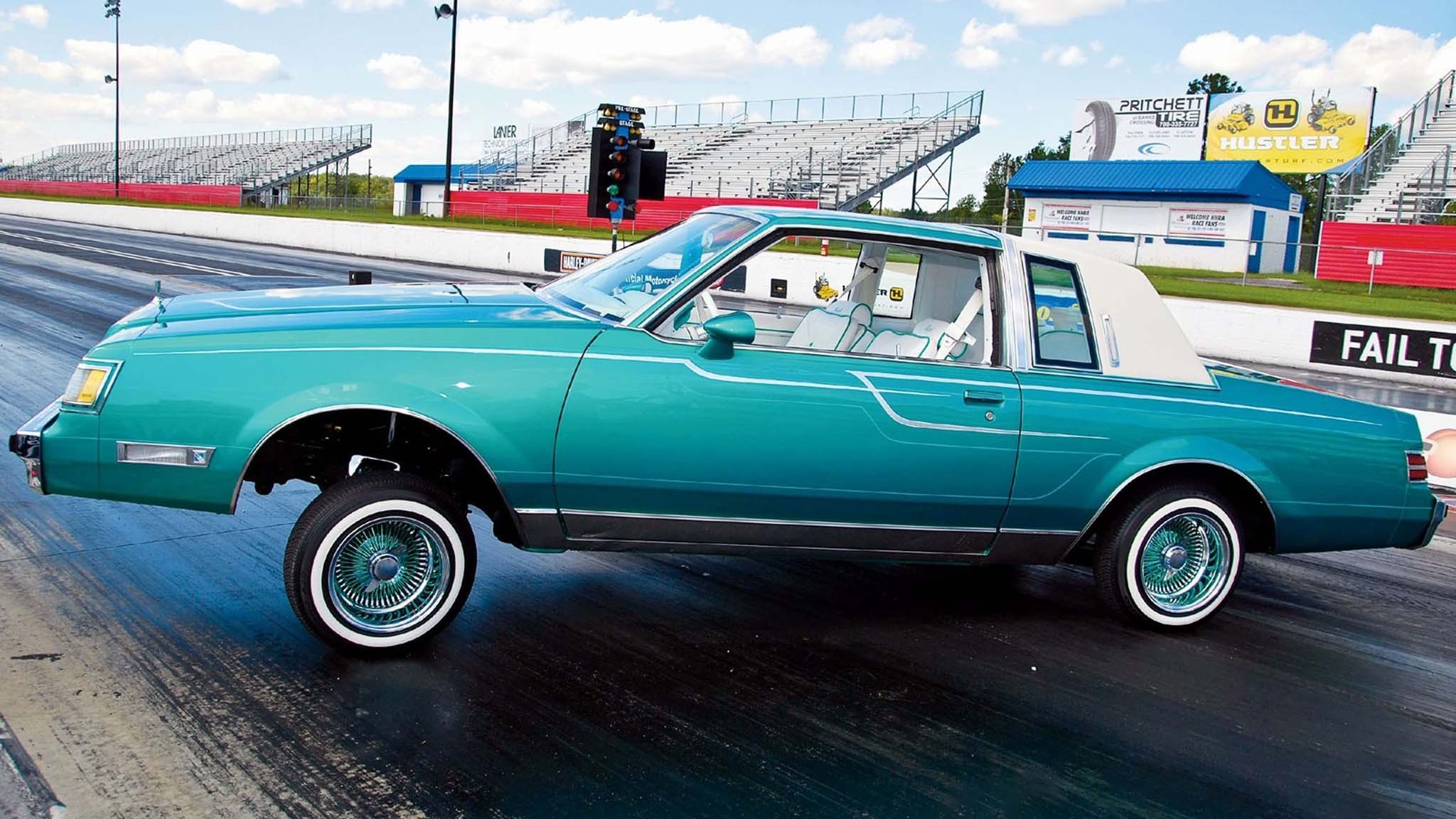 005 old school cars 1987 buick regal limited lowrider blue side view