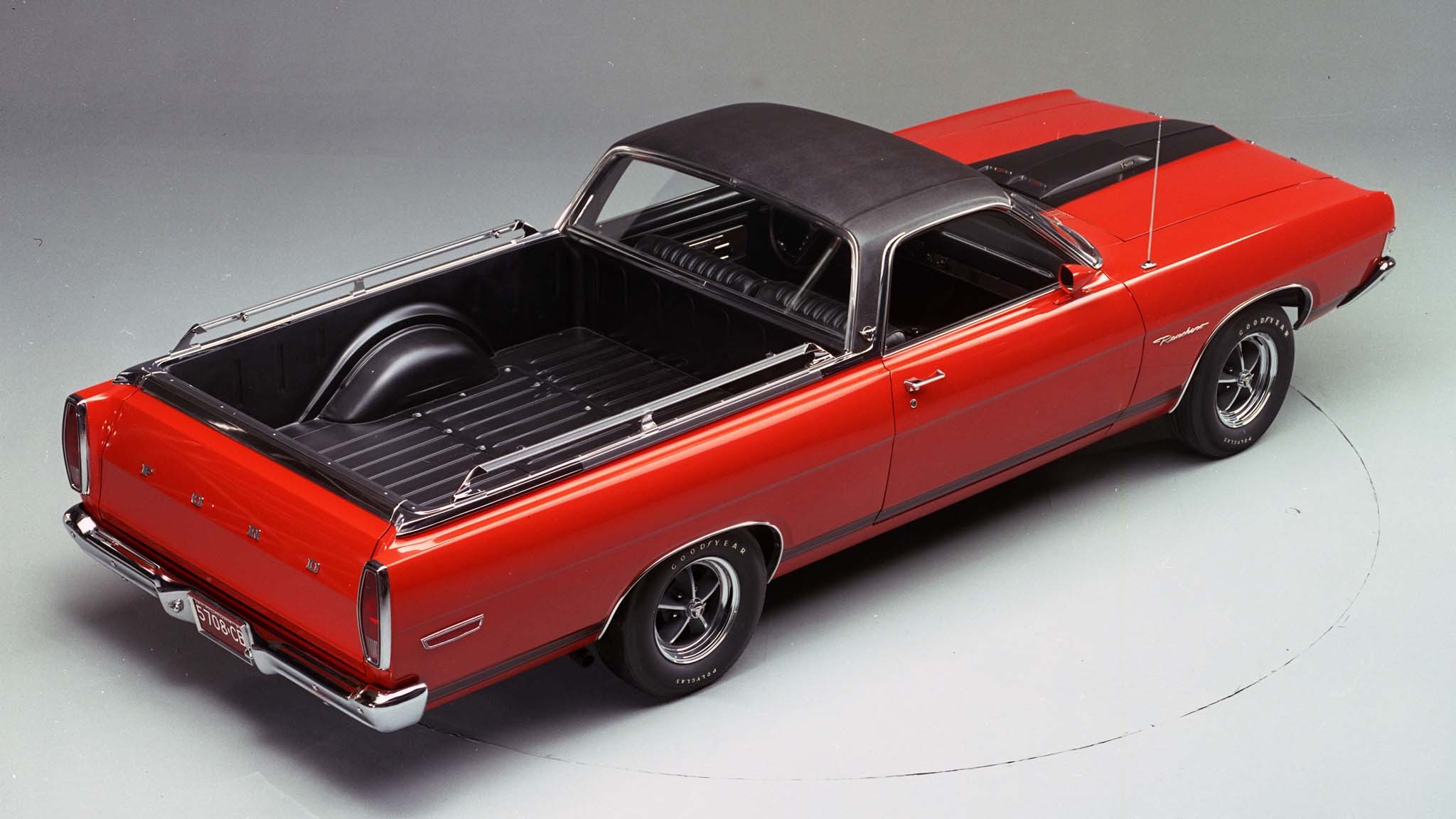 032 1969 ford ranchero gt pickup truck bed overhead rear quarter