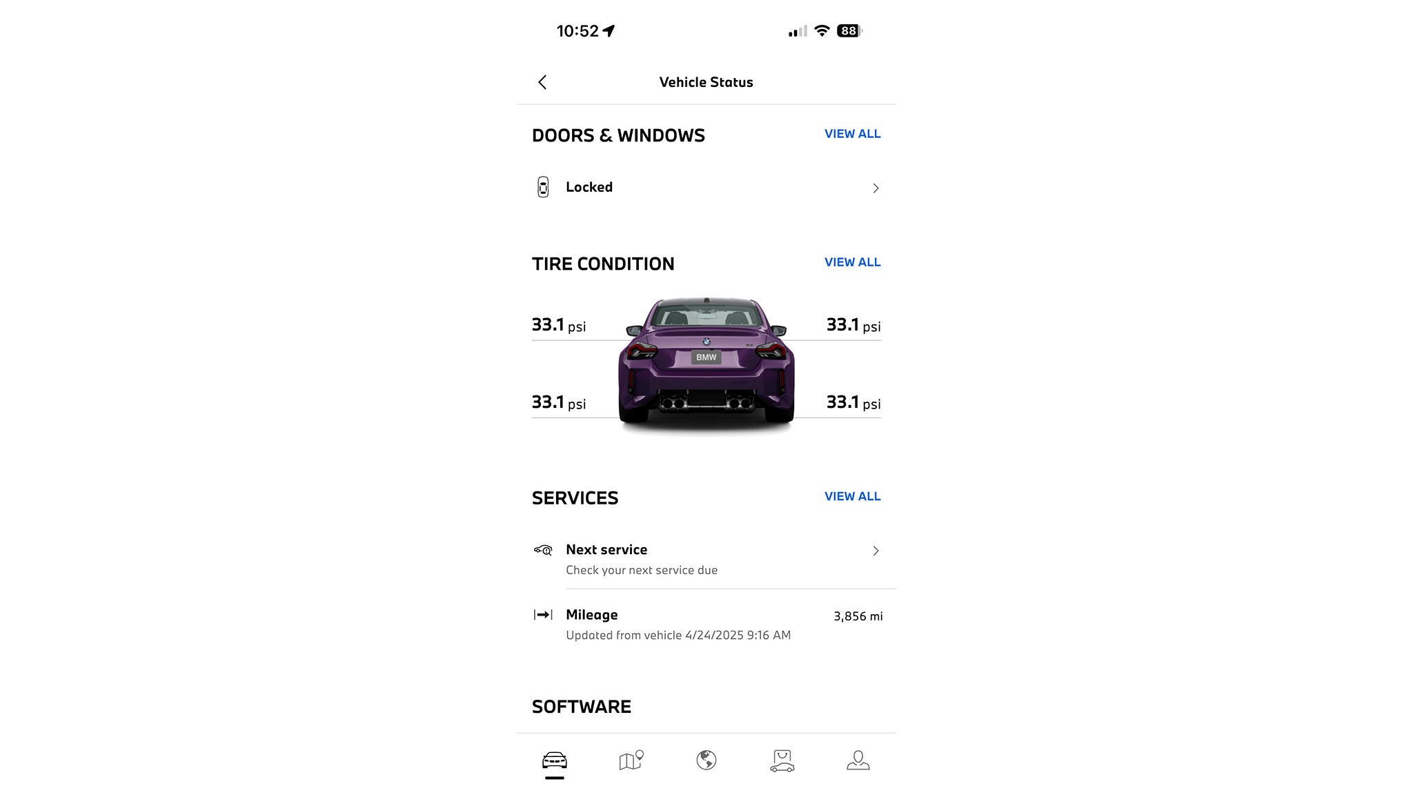 BMW M2 app vehicle status