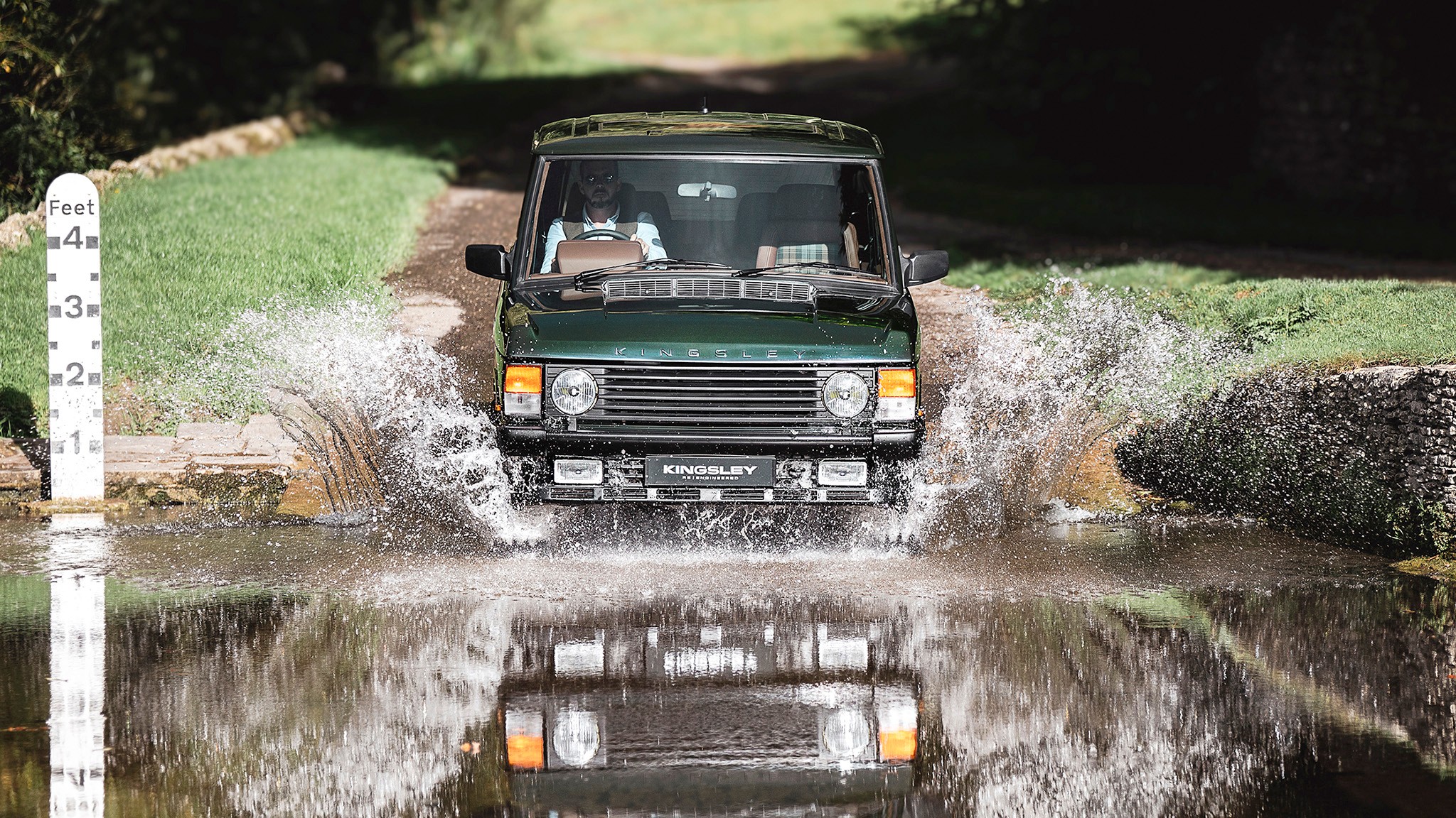 24 Kingsley Range Rover Classic KSR First Drive entering ford splash