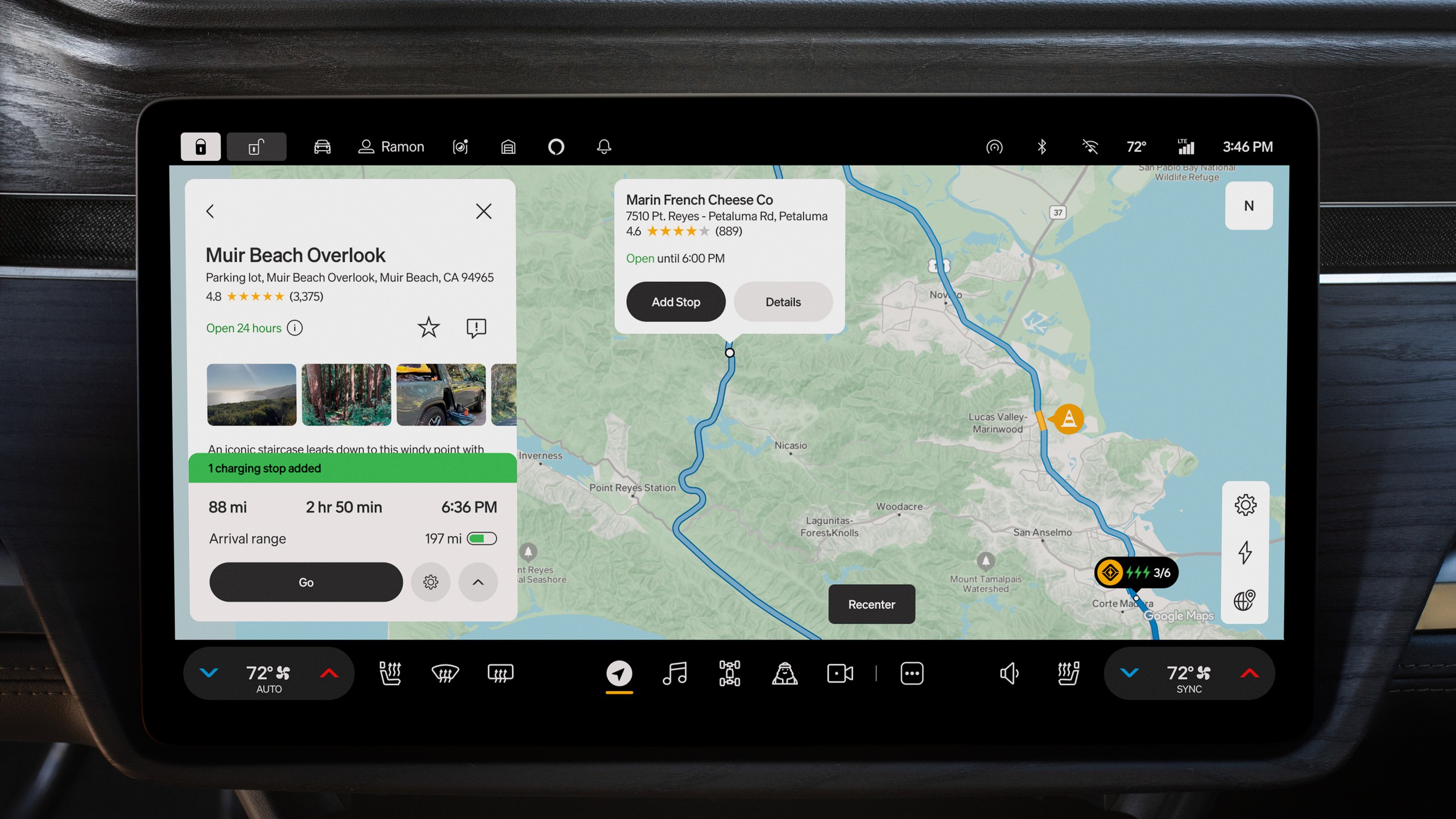 UI Screen Rivian Nav with Google Maps