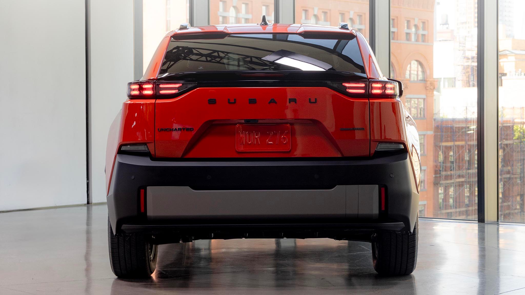 2025 Subaru Uncharted direct rear with taillamps illuminated