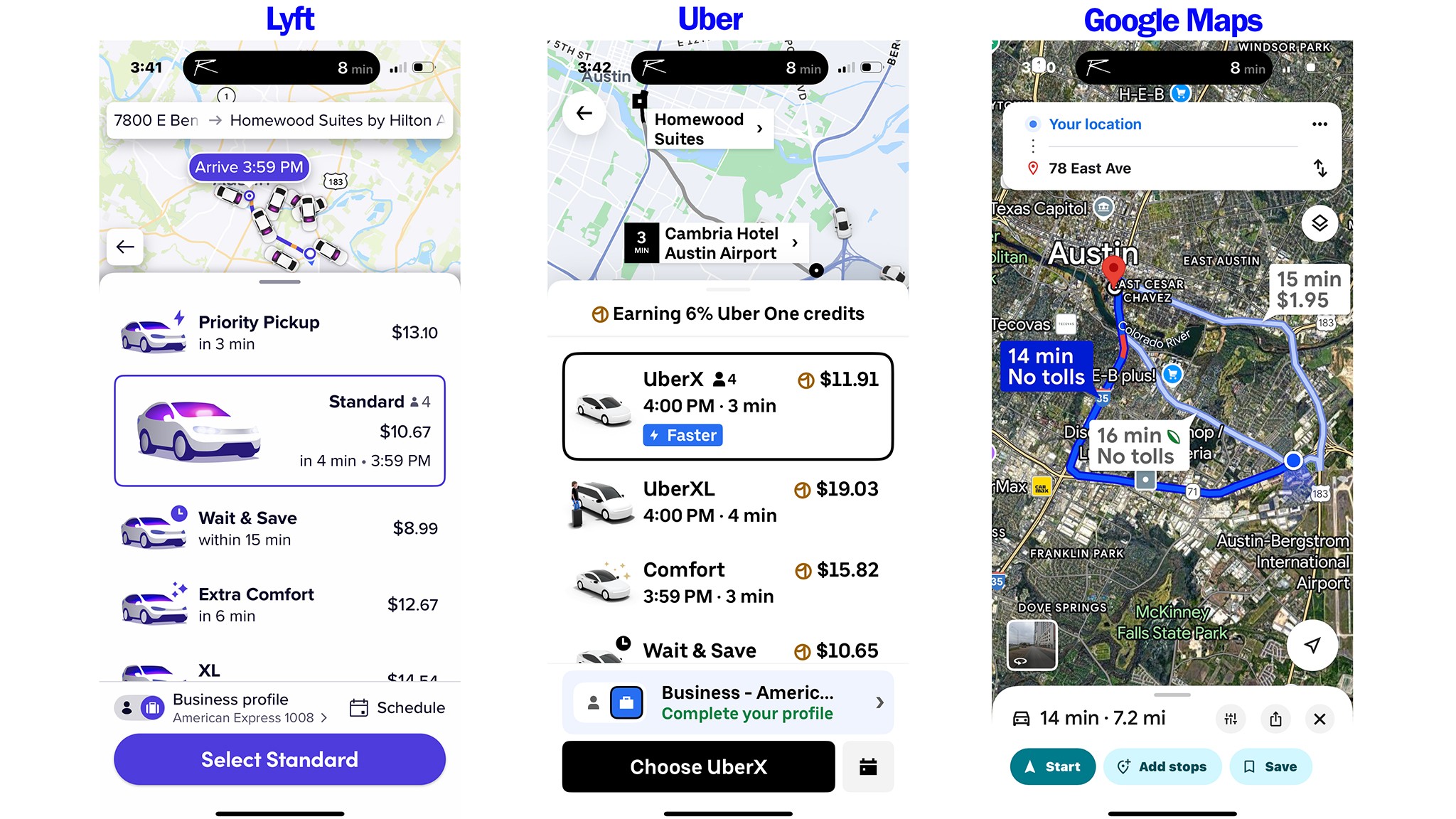 Lyft Uber GMaps Route Predictions