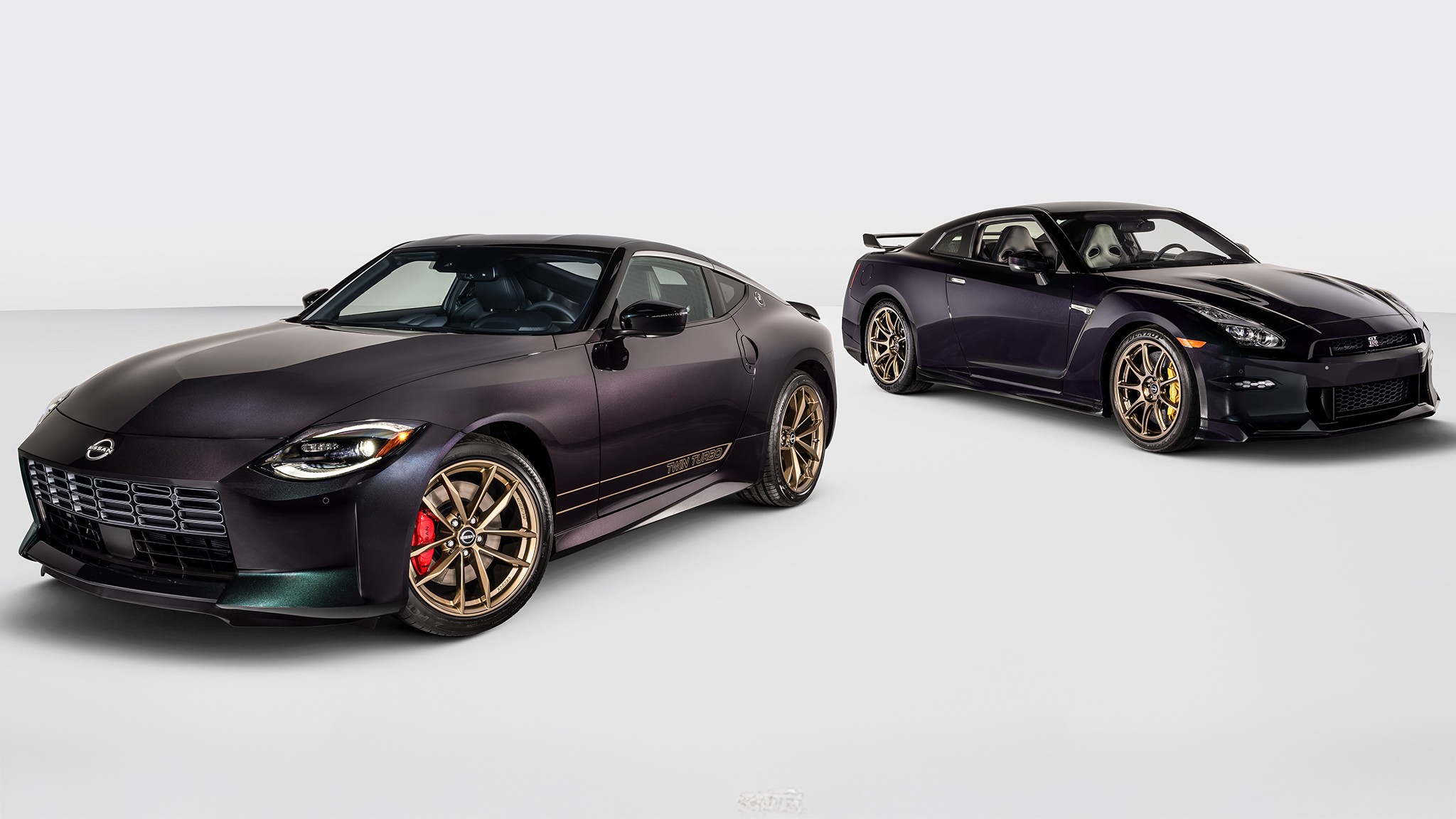 2026 Nissan Z Heritage Edition With Nissan GT R in Midnight Purple Front 3 4