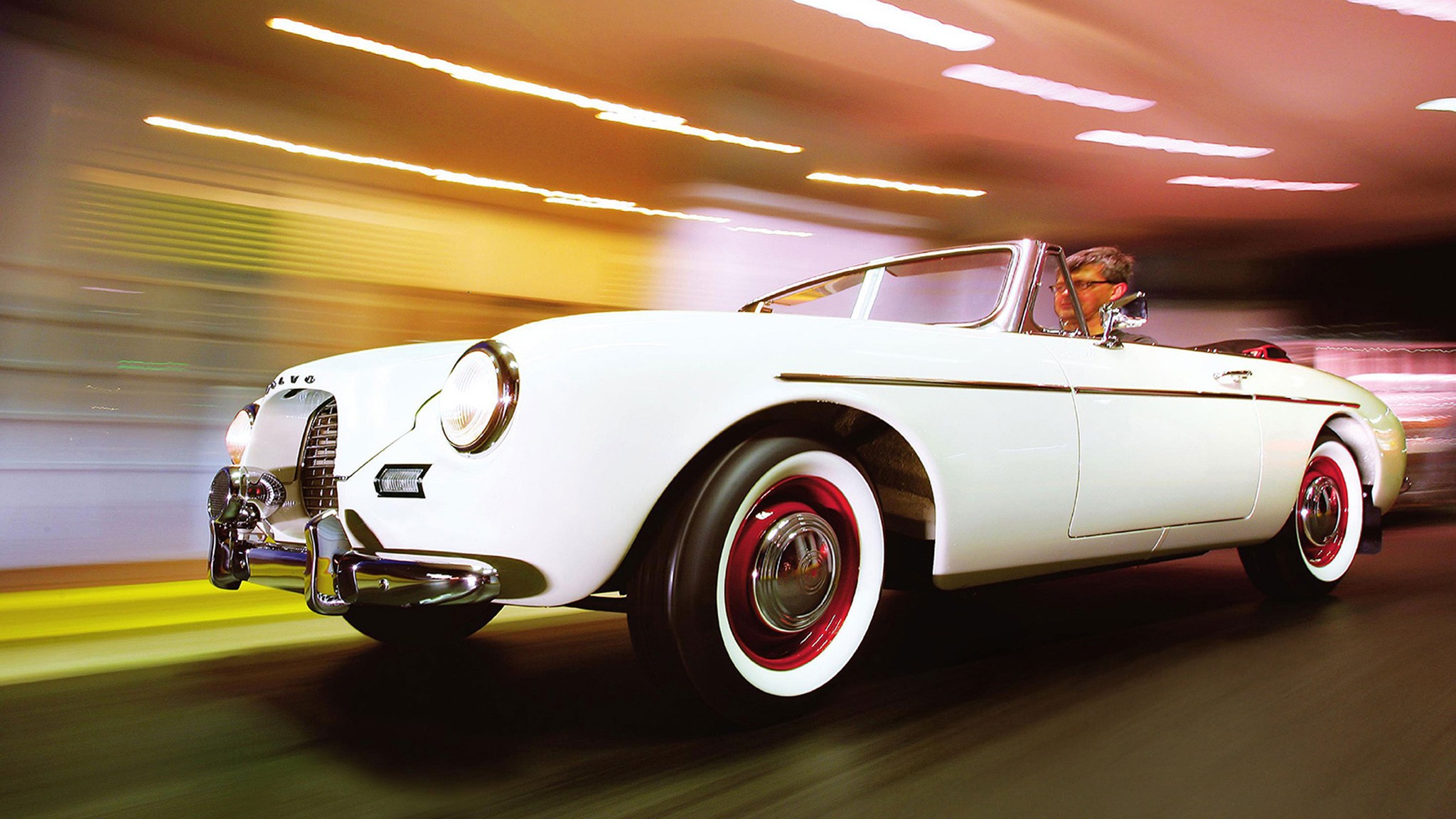 012 1957 volvo p1900 front three quarter driving rare swedish sports car motor trend classic