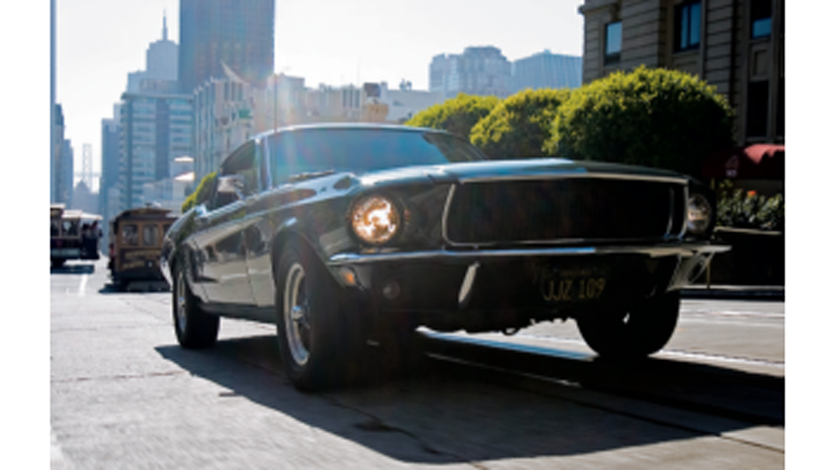 017 bullitt 1968 mustang gt 390 replica front three quarter driving san francisco car chase