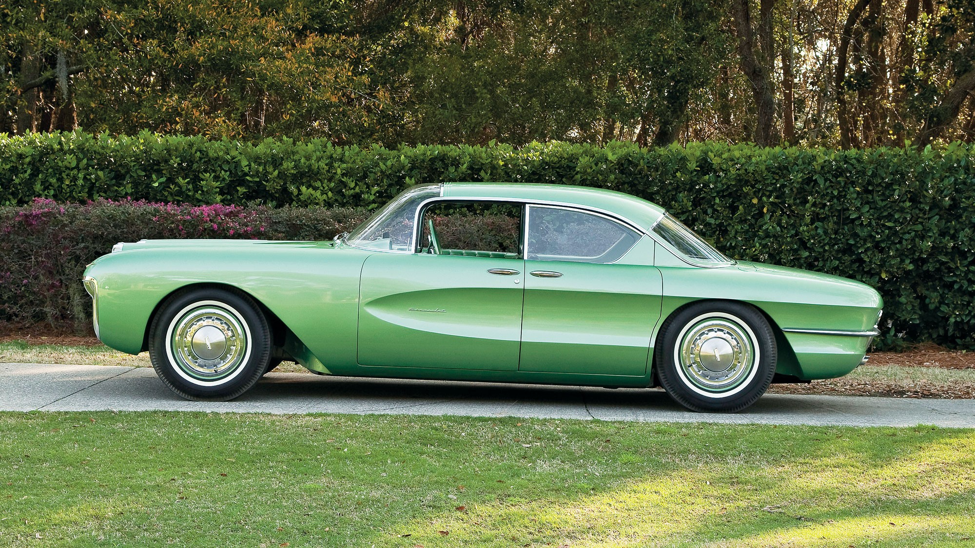 002 1955 chevy biscayne concept car green side view junkyard restoration