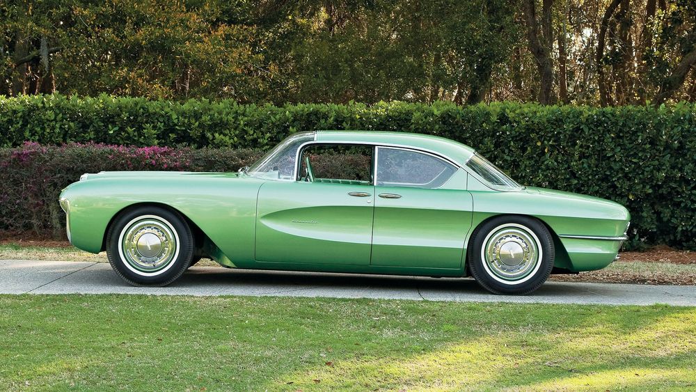 002 1955 chevy biscayne concept car green side view junkyard restoration