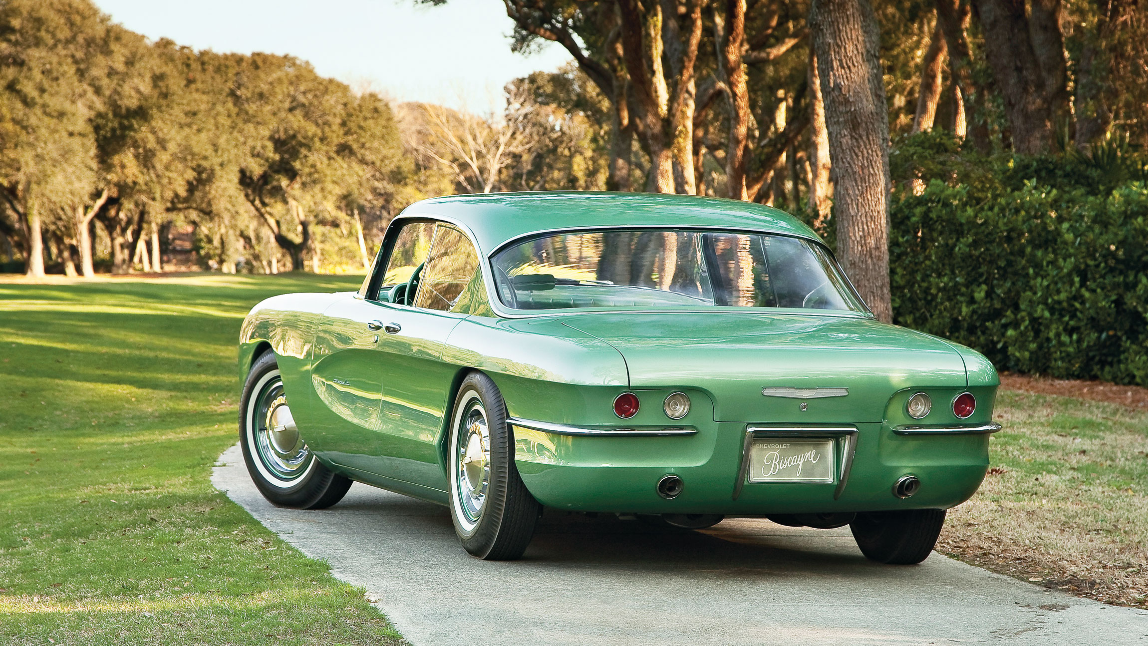 003 1955 chevy biscayne concept car green rear three quarter junkyard restoration