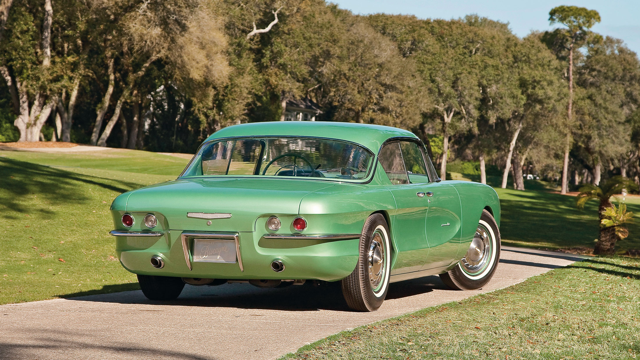 021 1955 chevy biscayne concept car rear three quarter junkyard restoration