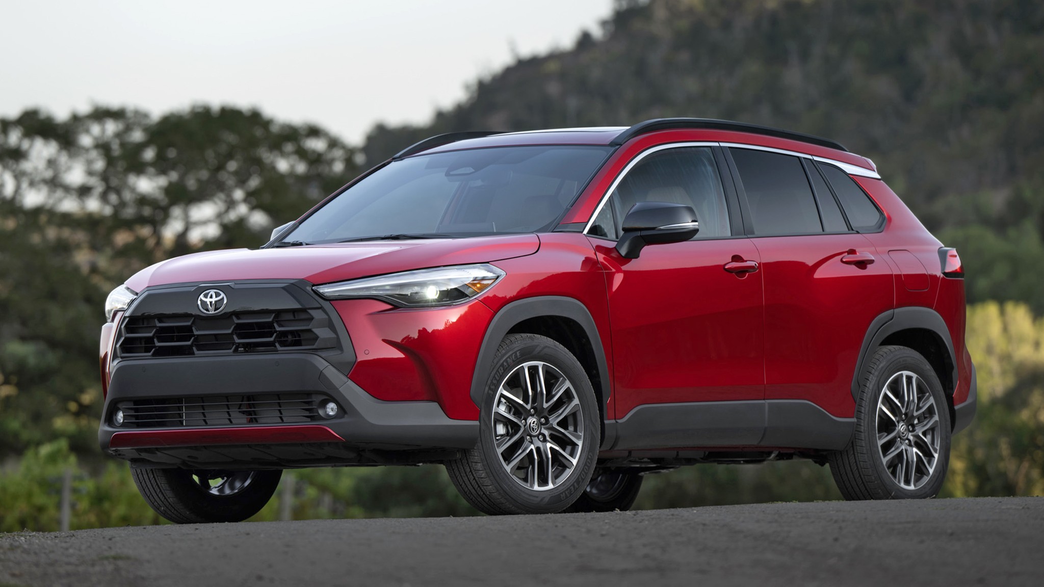 2026 Toyota Corolla Cross XLE AWD red front thrre quarter 018