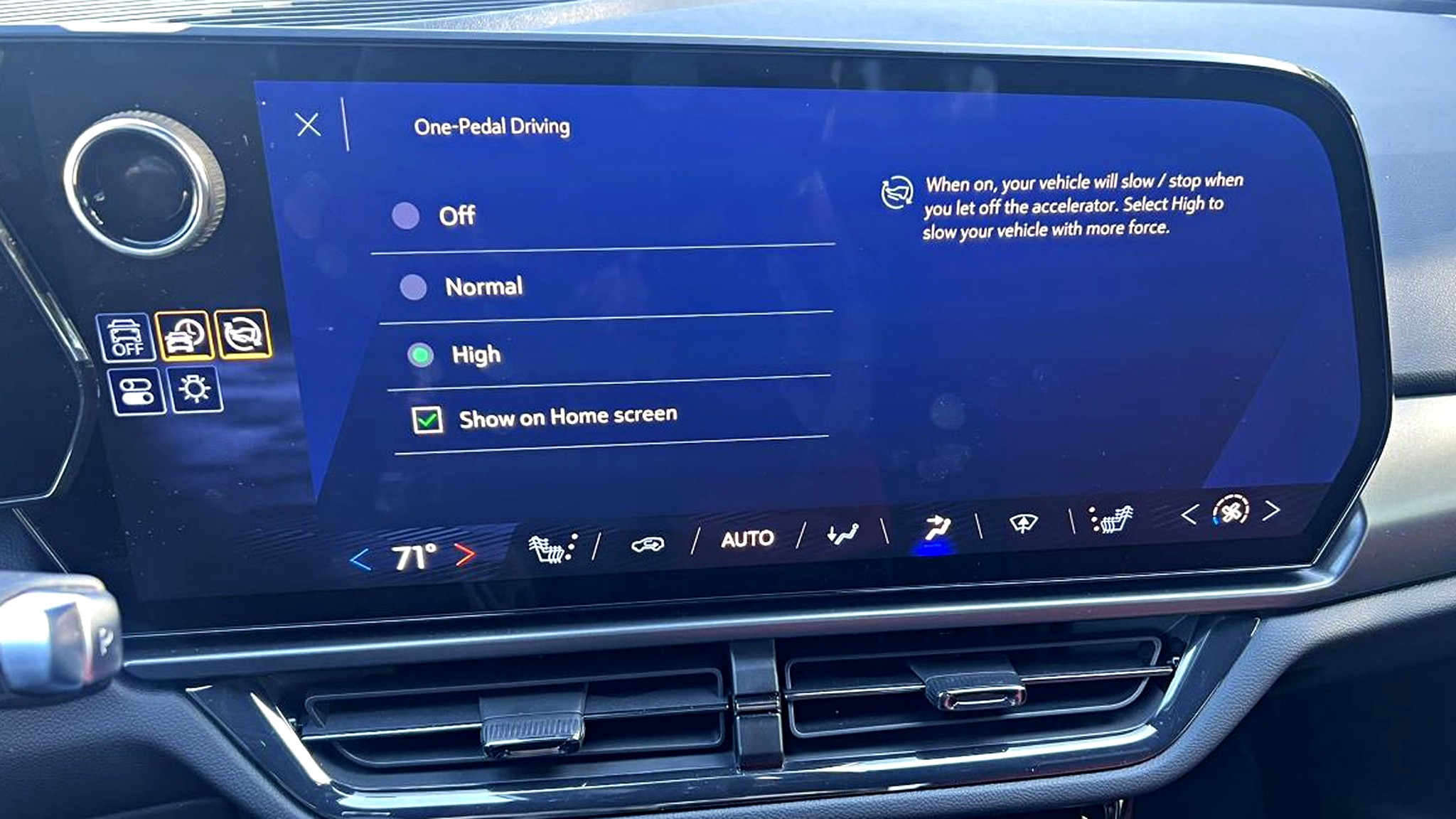001 one pedal driving ev regenerative braking chevy blazer infotainment screen