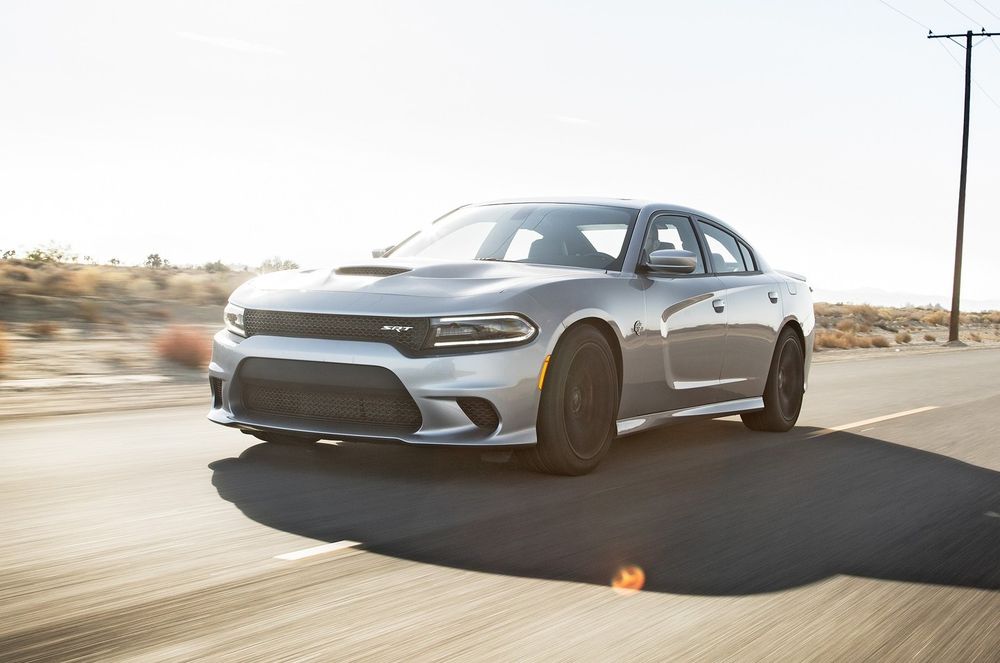 2015 Dodge Charger SRT Hellcat front three quarter in motion