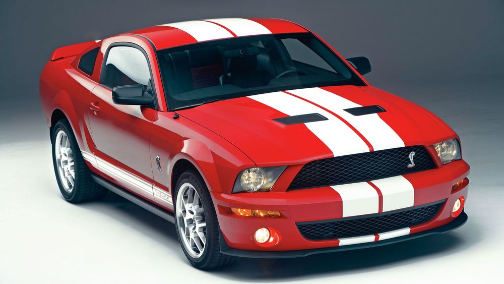 020 2007 ford shelby gt500 red white stripe front three quarter american road trip