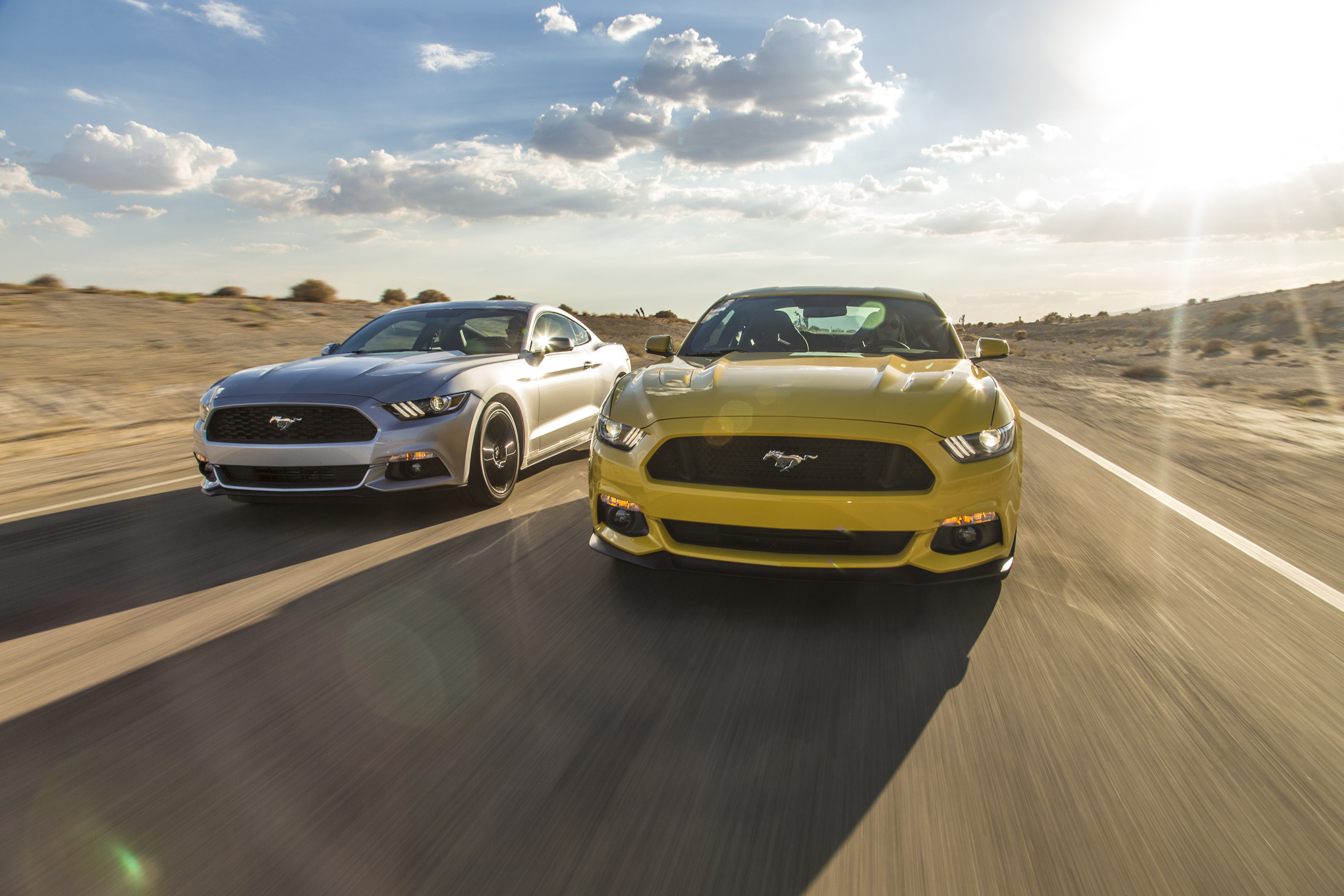 2015-Ford-Mustang-GT-Ford-Mustang-Ecoboost-front-end-in-motion-03