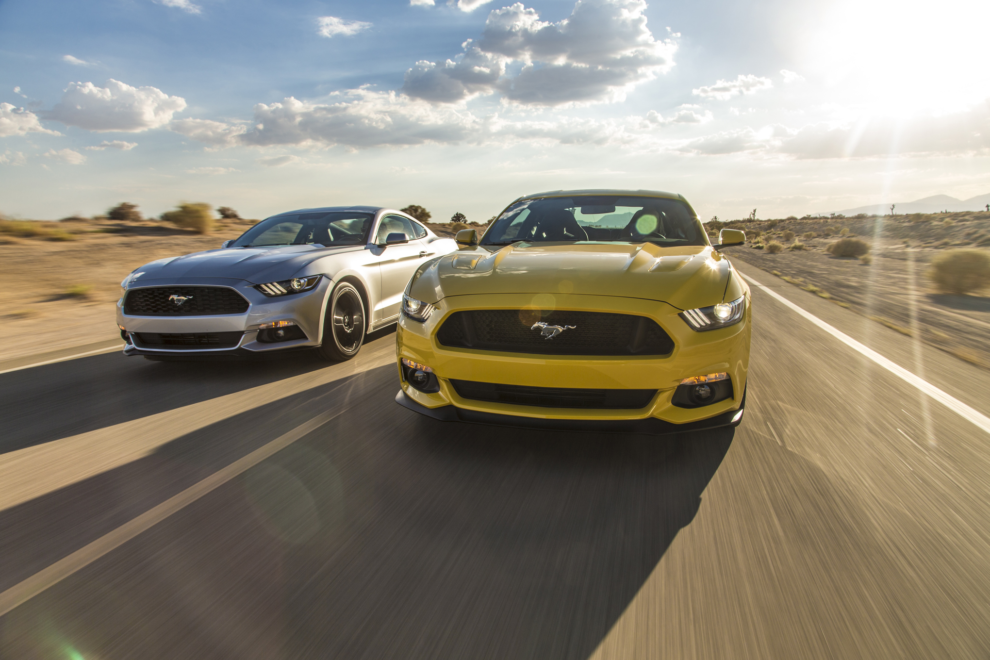 2015-Ford-Mustang-GT-Ford-Mustang-Ecoboost-front-end-in-motion